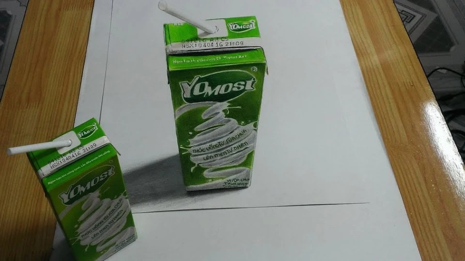 美术大神绘制3D立体牛奶盒